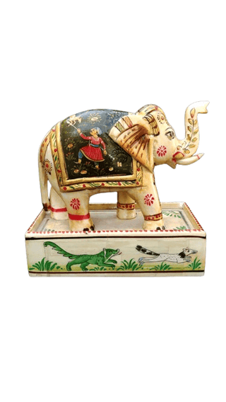 Jakir Hussain Handmade Bone Elephant Showpiece Miniature Painting For Your Home, Offices , Living Room Gift for Elephant Lovers, Birthday, Housewarming set of 1