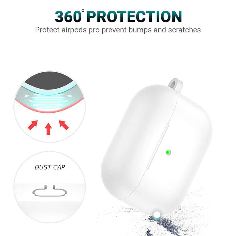 LIRAMARK Silicone Soft Case Cover with Buckle for Airpods Pro (2019), AirPods Pro 1st Generation (White) view 2