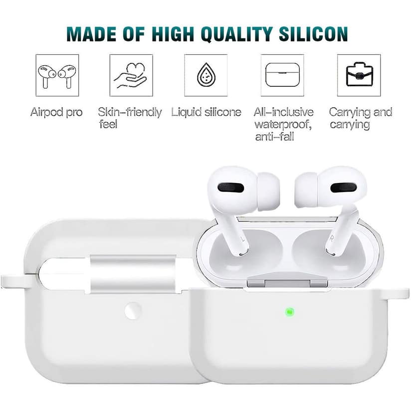 LIRAMARK Silicone Soft Case Cover with Buckle for Airpods Pro (2019), AirPods Pro 1st Generation (White) view 3