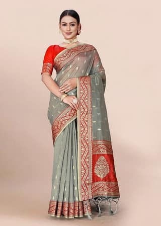 Woven Art Silk Saree in Grey