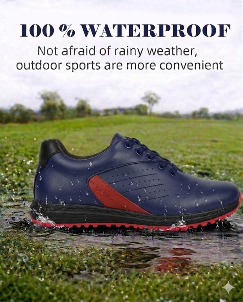 HITCARO Men Genuine Leather Lace-up Professional 100% Waterproof Premium Gold Golf Shoes view 5
