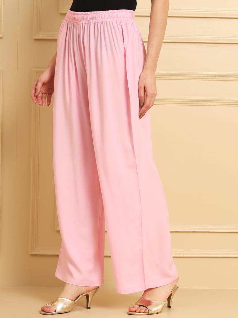Soft Colors Regular Fit Pocket Palazzo (Baby Pink) view 4