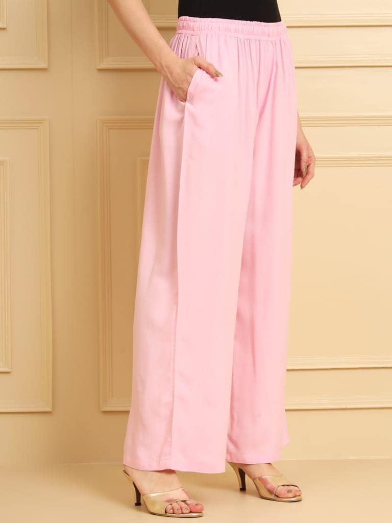 Soft Colors Regular Fit Pocket Palazzo (Baby Pink) view 6