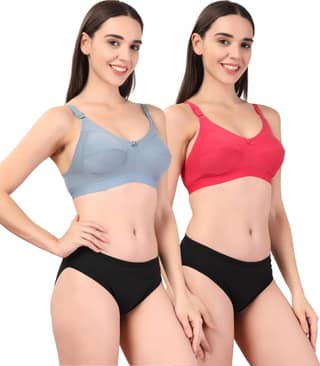 ADORNSTAR Women�s Cotton Bra and Panty Set � Soft, Skin-Friendly, Non-Padded, Wire-Free Lingerie Combo | Comfortable Innerwear (Pack of 2)