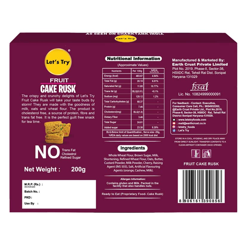 Let's Try Fruit Cake Rusk - 200g view 2