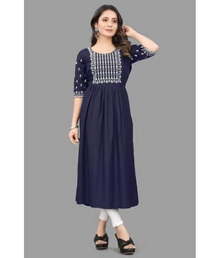 QPEEZ - Blue Rayon Women's Flared Kurti ( Pack of 1 )