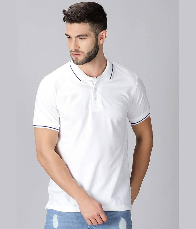 Y.O.U. Men Cotton Oversized Fit Solid Polo T Shirt ( White )
