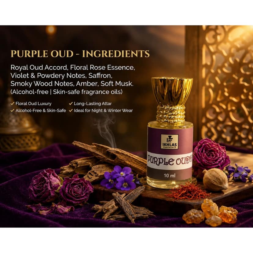Elegantra Naturavives Purple Oudh Pure Attar (10ml) | Premium Long Lasting Arabic Oud Perfume Oil for Men & Women | Non-Alcoholic Traditional Arabic Ittar for Daily Wear & Gifting (Pack of 1) view 4