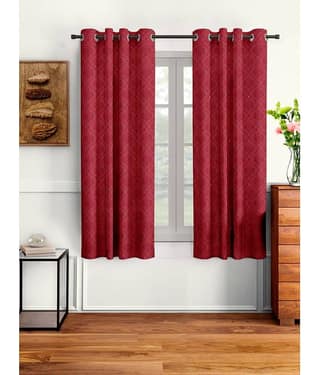 Cortina - Floral Embossed Room Darkening Eyelet Curtain-9 Ft-pack of 2