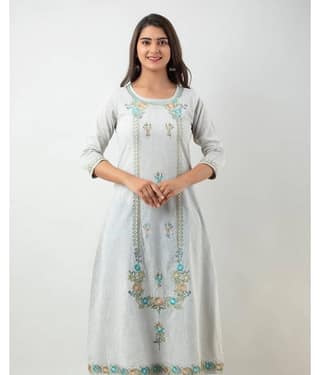 MAUKA - Silver Cotton Women's Flared Kurti ( Pack of 1 )