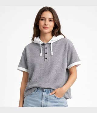 RodZen Women Poly Cotton Oversized Fit Hooded T-Shirt ( Grey )