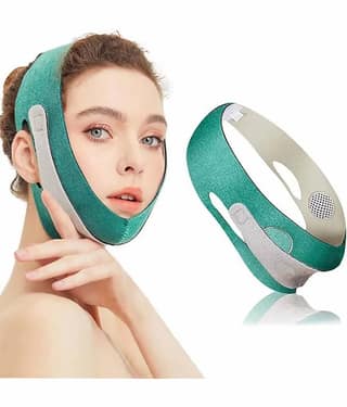 Skindora V-Shape Face Slimming Belt, Face Masks for Double Chin Shaper for Men & Women, Facial Lift Slim Cheeks Lifting Reusable Belt Facial Anti Wrinkle Chin Strap acial Anti Wrinkle Chin Strap Elastic (Cotton,Lycra) (Green, Pack of 1)