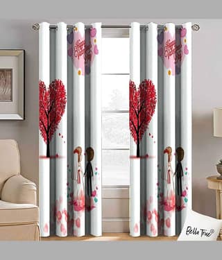 BELLA TRUE Set of 2 Door SemiTransparent Eyelet Polyester Multi Color Curtains ( 213 x 113 cm )