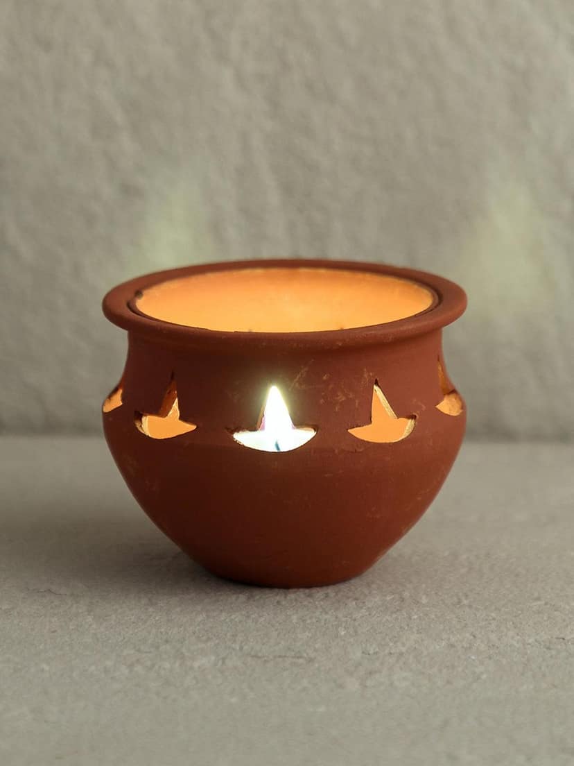 Matka Terracotta Diya (Pack of 1, Any Design, Natural, 3 inches x 2 inches) view 6