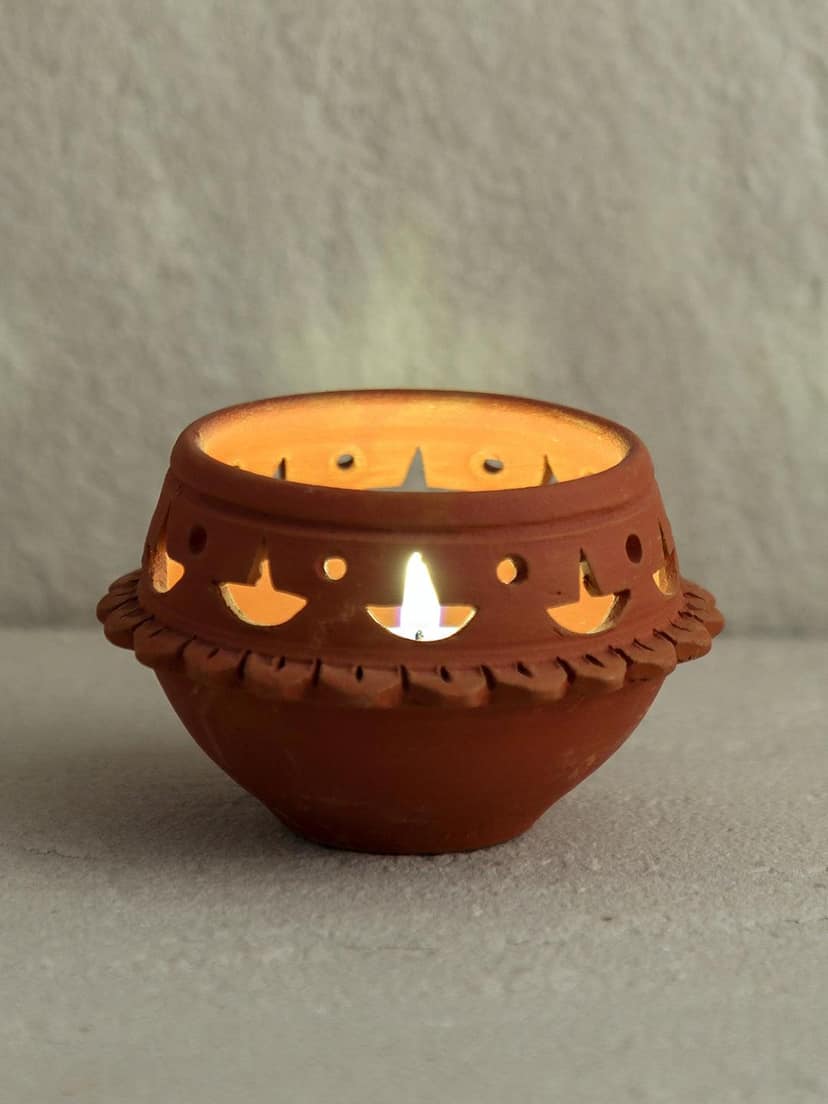 Matka Terracotta Diya (Pack of 1, Any Design, Natural, 3 inches x 2 inches) view 7
