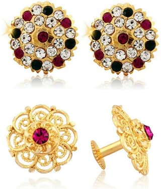 Vighnaharta - Golden Stud Earrings ( Pack of 2 )