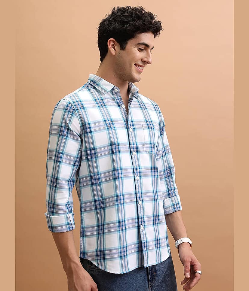 Highlander Cotton Blend Slim Fit Checks Full Sleeves Men's Casual Shirt - Multicolor ( Pack of 1 ) view 6