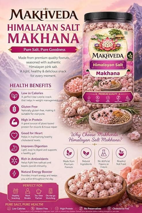 MAKHVEDA - Superfood Desi Crunch Combo Makhana Roasted Fox Nuts Popped Lotus Seeds Healthy Snack Low Calorie High Protein Gluten Free Crunchy and Delicious Flavours Gud Mint Pudina Himalayan Pink Salt view 5