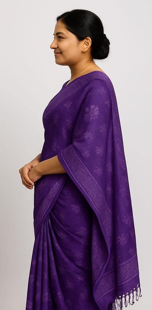 Purple Floral Saree with Matching Blouse [Pack of 2] view 3