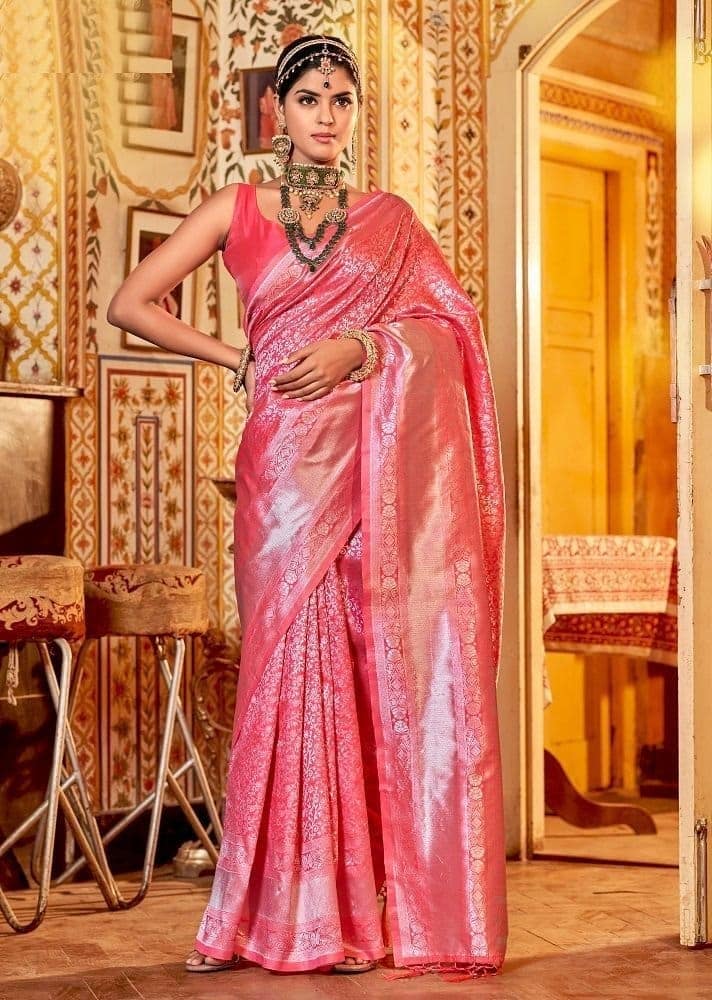 Woven Art Silk Saree in Pink