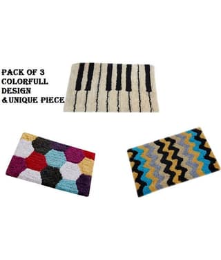 Aazeem Antiskid Cotton Door Mat ( 60 X 40 cm ) Set of 3 Black