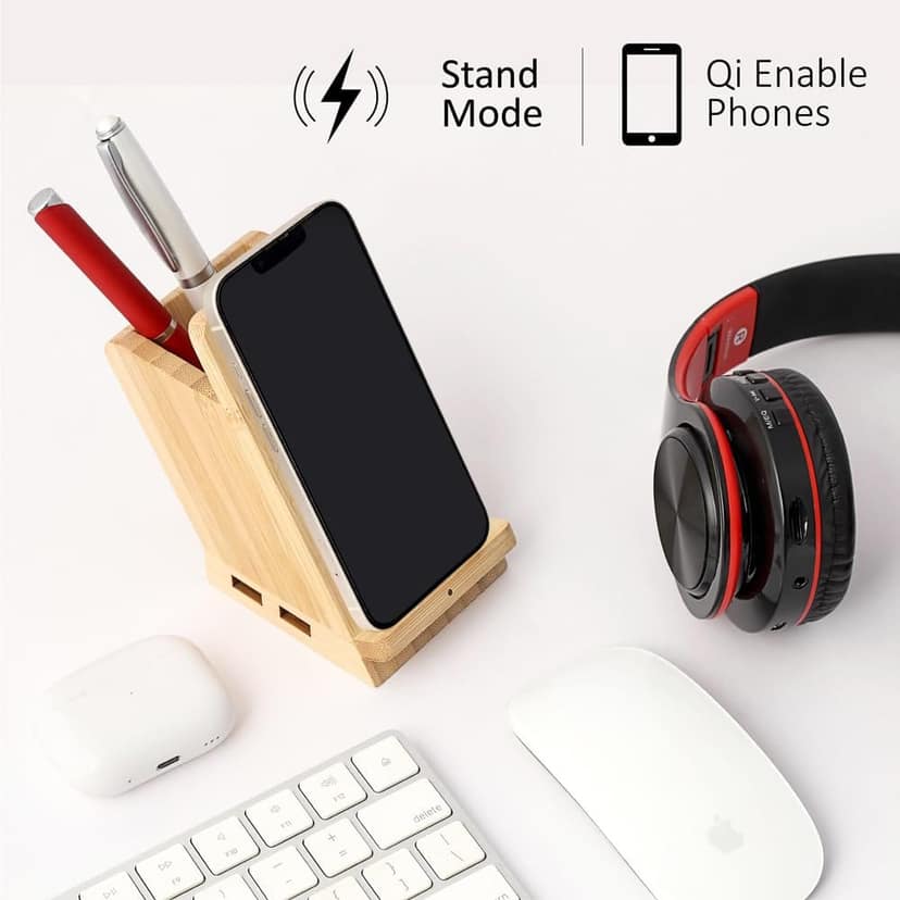 Wangari Maple 15W Wireless charger & USB Hub with Pen Stand view 3