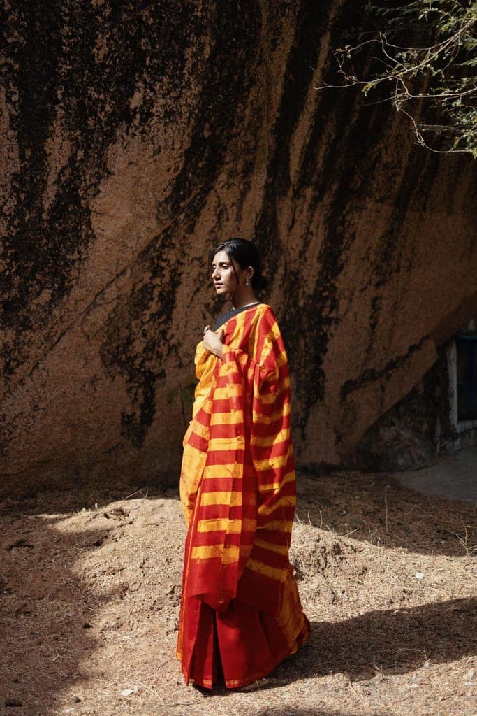 Zahra Batik dye Orange Silk cotton Saree view 2