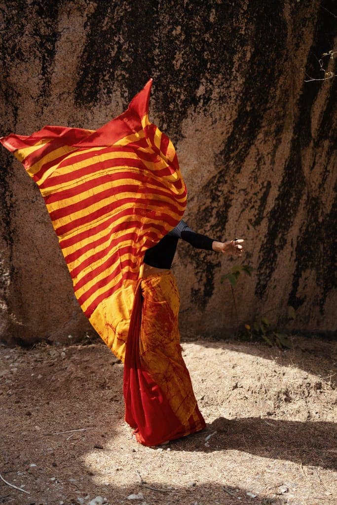 Zahra Batik dye Orange Silk cotton Saree view 5