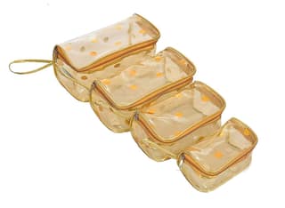 PRISMAXIC Set of 4 Multipurpose Transparent Travel Pouch Makeup Toiletry Kit Bag Cosmetic Pouch for Women Makeup Organizer Bag Plastic Box Vanity, Shaving Kit Toiletry Bag for Men (4-Gold Bag) PRISMAXIC Set of 4 Multipurpose Transparent Travel Pouch Make