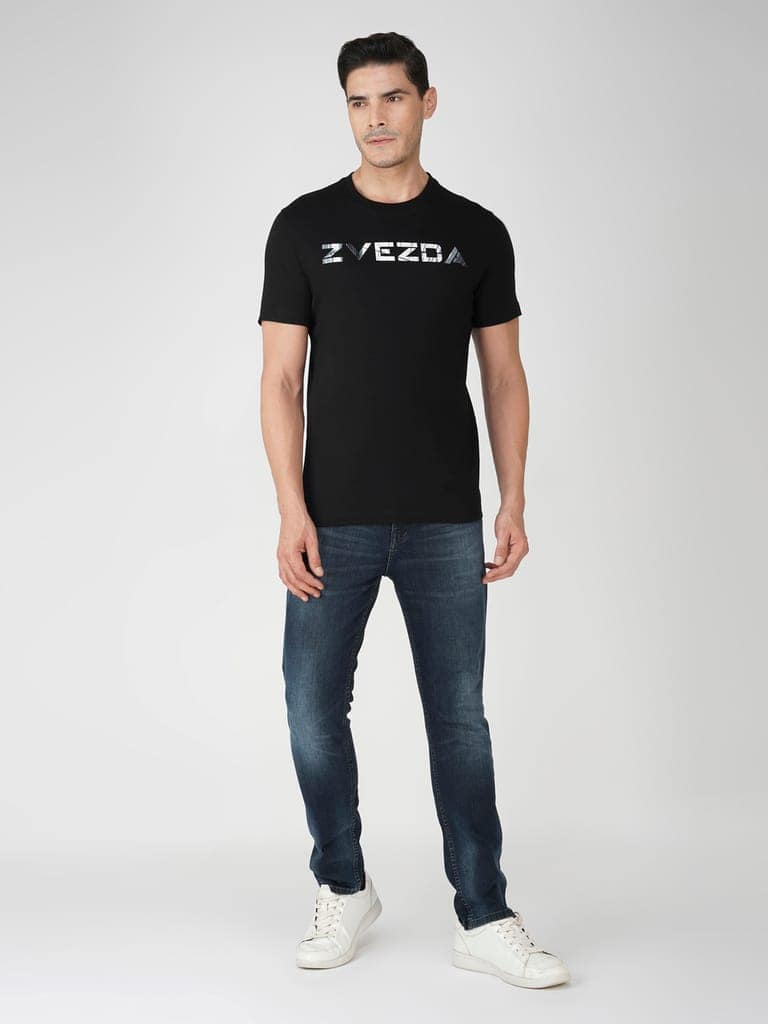 Men’s Pure Cotton Round Neck Branded T-Shirt-Black view 5