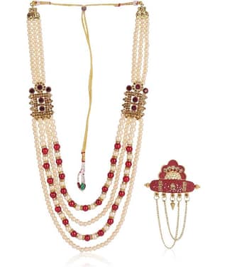 Dulha groom sherwani Necklace/Moti Mala for Men for wedding | Groom Mala and Brooch Set