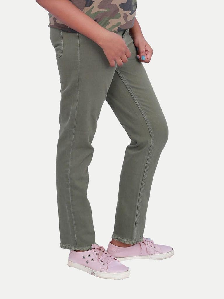 Women Green Denim Pants view 2