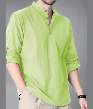 Vida Loca Cotton Blend Plain Shirt Style Kurta For Men ( Turquoise )