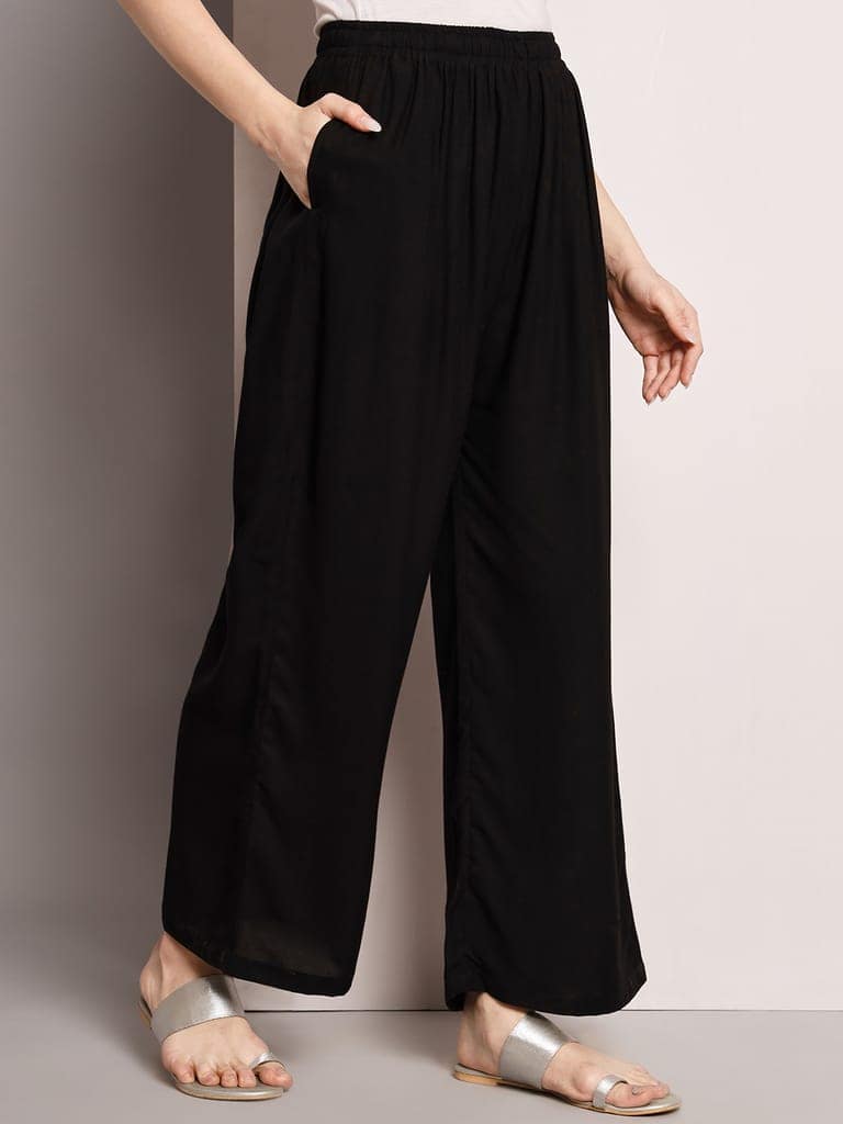 Soft Colors Regular Fit Pocket Palazzo (Black) view 2