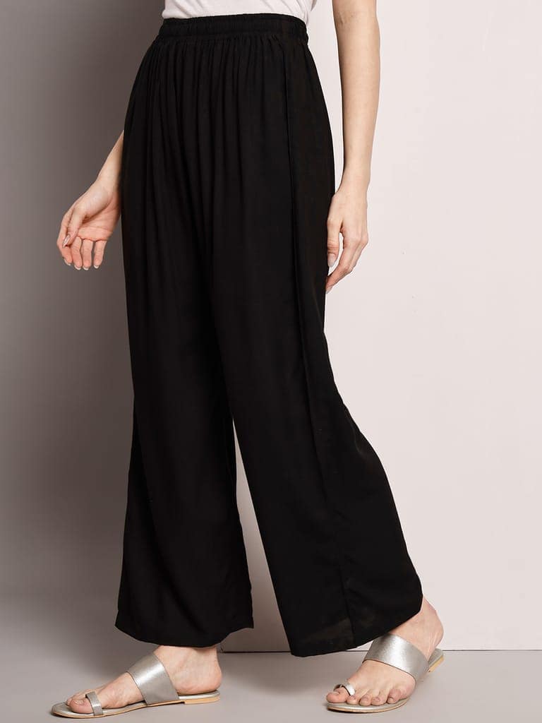 Soft Colors Regular Fit Pocket Palazzo (Black) view 3