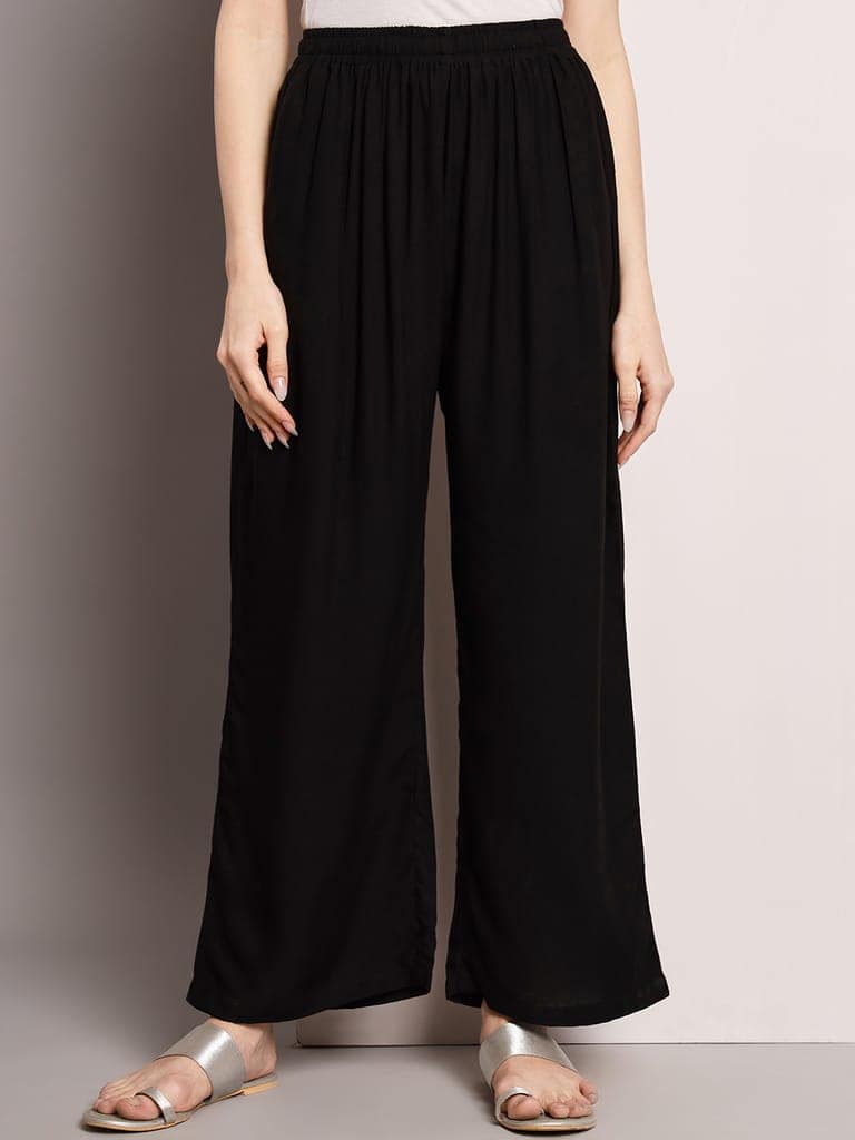 Soft Colors Regular Fit Pocket Palazzo (Black) view 5