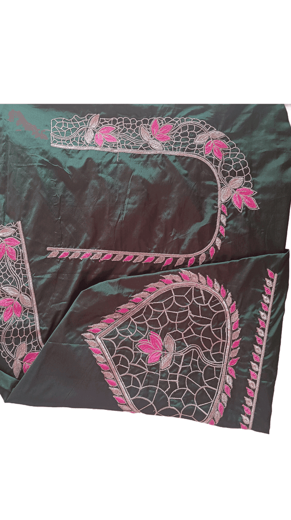 Green blouse Piece with pink floral embroidery