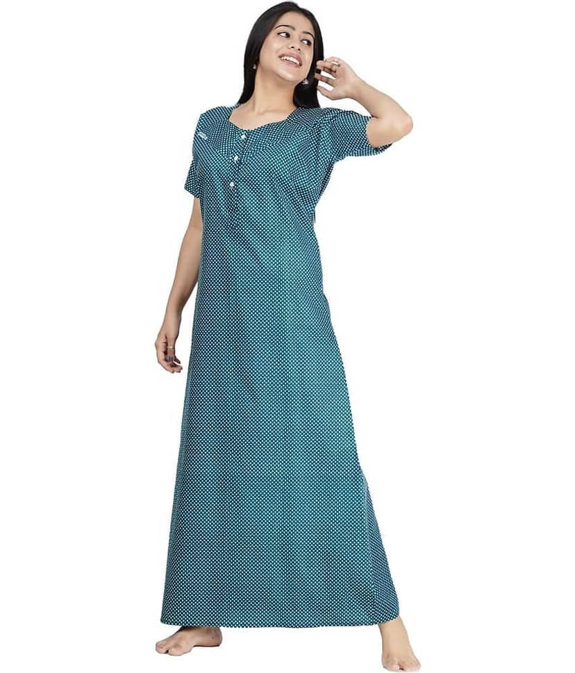 Favnic Cotton Nighty & Night Gowns - Green