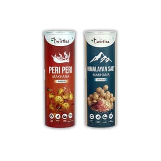 Twirtles Makhana Pack of 2 - Fiery Peri Peri & Pure Himalayan Salt (2 x 75g), Spicy and Healthy Snack - 150 gm - Two cans of roasted makhana