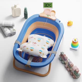 Lifelong Cuppy Baby Bath Tub for 0-3 Years, Newborn Baby Essentials, Foldable Kid-Friendly - Mini Swimming Pool Tub, Padded Cushion & Thermometer, Portable Bathtub for Bathroom Use, Dual Tone Colour Lifelong Cuppy Baby Bath Tub for 0-3 Years, Newborn Bab