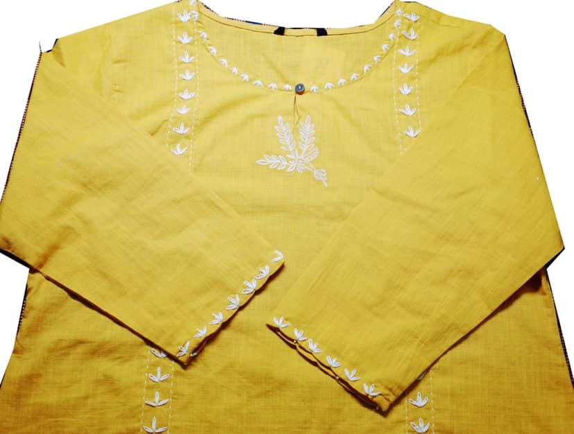 Yellow Embroidered Kurti - Classic Indian Ethnic Wear view 3