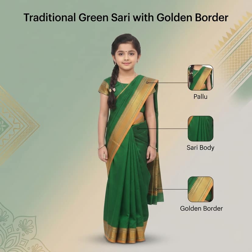 Mom and Me Girls Ethnic Belgaon Silk Saree with Golden Zari Border view 3