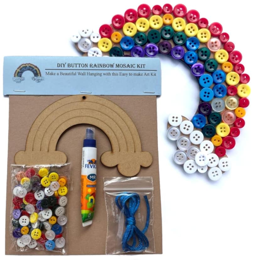 The brown box DIY Button Rainbow Mosaic Kit,Craft kit,Art and Craft Kit,DIY Kit,Hobby kit,Rainbow Theme Birthday Gift,Christmas Gift