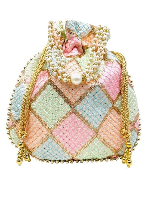 Potli Bag: Handcrafted Ethnic Indian Potli Bag with Pearl Beaded Drawstring for Women (Multicolor) view 2