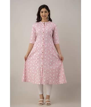 SREEJAA - Pink Cotton Women's Front Slit Kurti ( Pack of 1 )