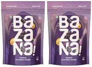Bazana Premium Californian Prunes - Dried and Pitted Nutrient-Rich Plum Snack | 210g (Set of 2) | Delicious and Nourishing Superfood