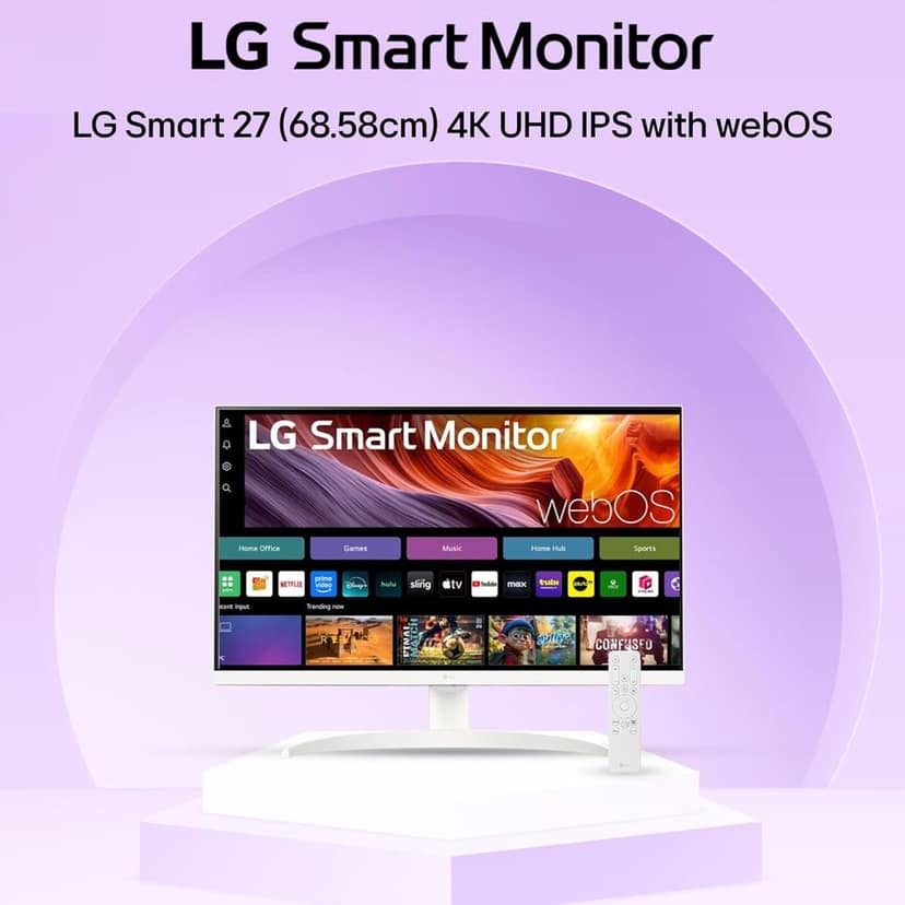 LG 27SR75U Smart Monitor, 27", IPS, 4K, UHD (3840x2160), HDR10, USB Type-C 65W PD, webOS 23, AirPlay Screen Share, Bluetooth, ThinQ App, Built-in Speaker, Height Adjustment, HDMI, USB, White Color