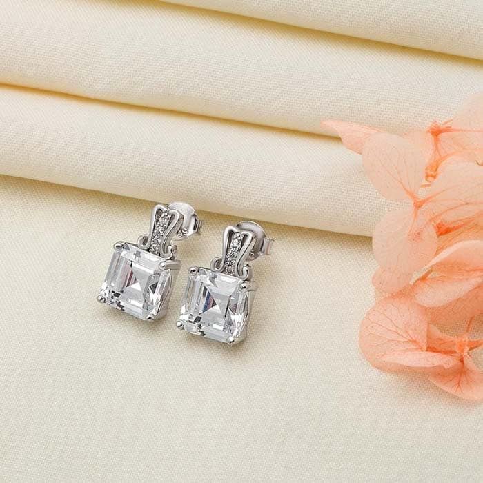 Silver Cube Earrings view 3