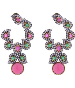 The Jewelbox Gold Plated Red Green Stone And American Diamond Designer Earring