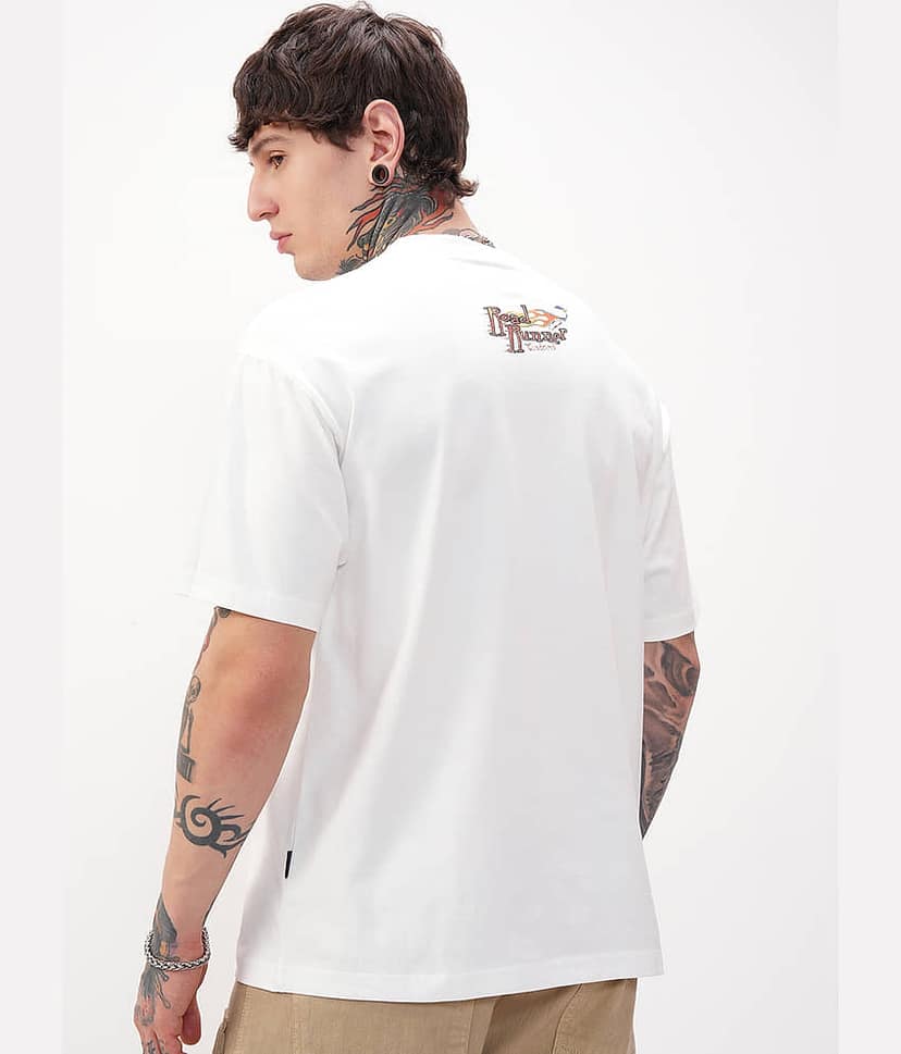 Highlander Men Cotton Blend Oversized Fit Printed T-Shirt ( White ) view 3